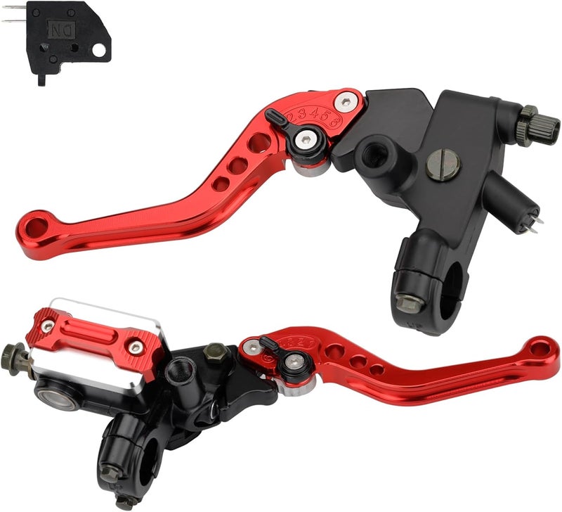 RIDLOG Universal CNC Motorcycle 7/8" 22mm Handlebar Brake Master Cylinder Clutch Lever, Dirt Bike Mini Bike Brake Lever, Brake and Clutch Lever Set Fit for Honda Kawasaki Suzuki Yamaha (Red) - Image 1